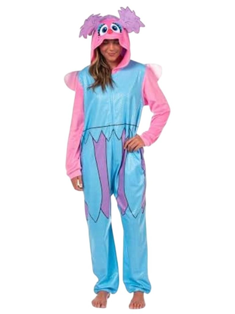 Adult XS Sesame Street Abby Cadabby Onesie Costume Hood Wings Halloween PJ Loung